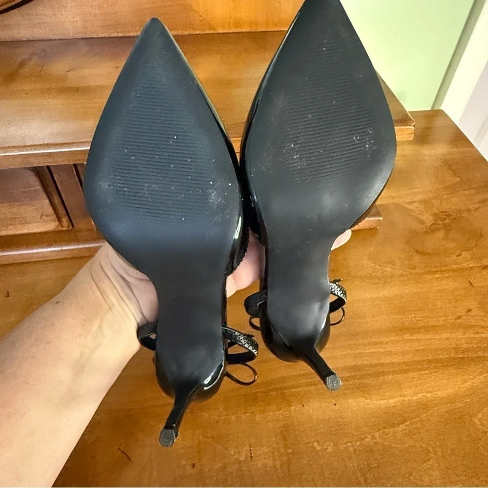 Lulu's Sagaa black patent Pointed toe sling back Heels 4 inches woman's 6.5
